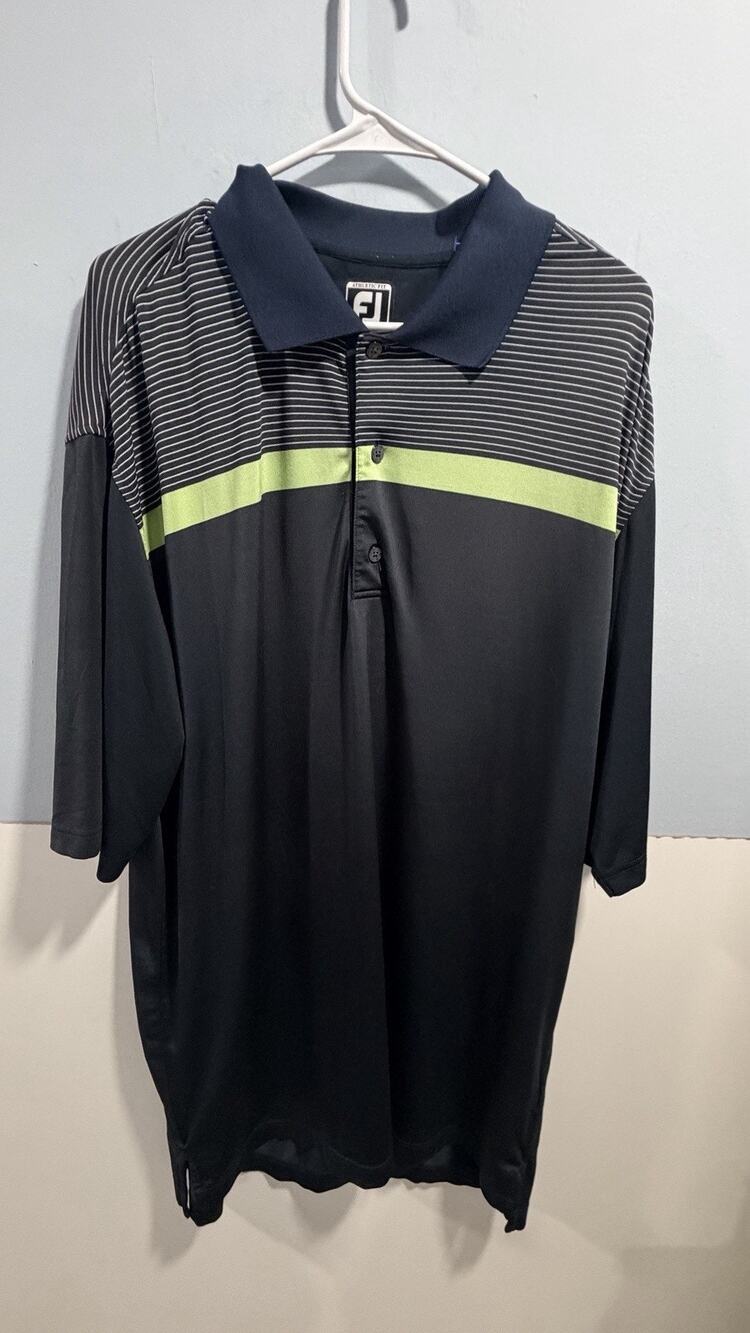 FootJoy FJ Golf Polo Athletic Fit Men's XXL Tall Long Blue And Green Striped